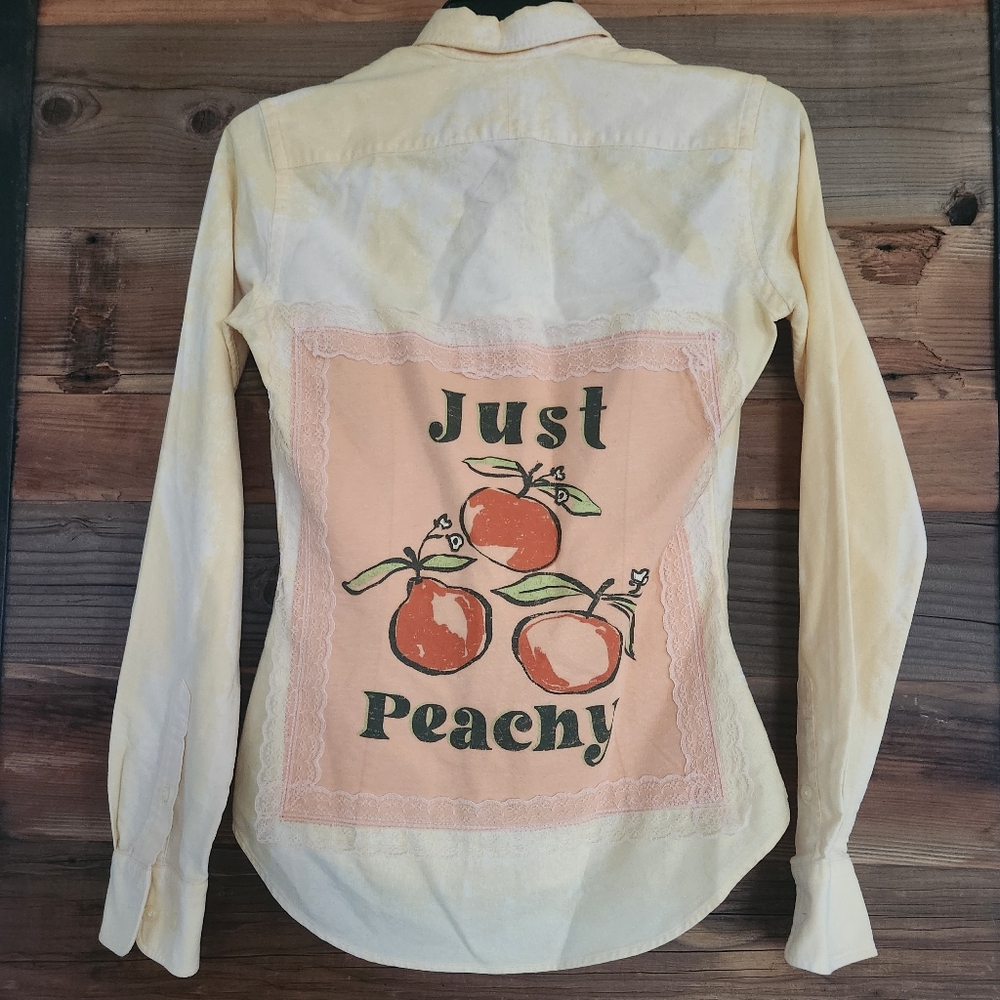 Adorable Upcycled RALPH LAUREN BUTTON DOWN JUST PEACHY Size 2 Slim Fit